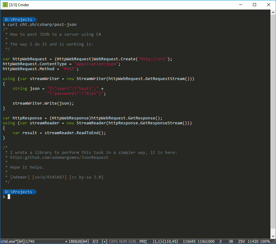 cheat.sh - C# Post Json